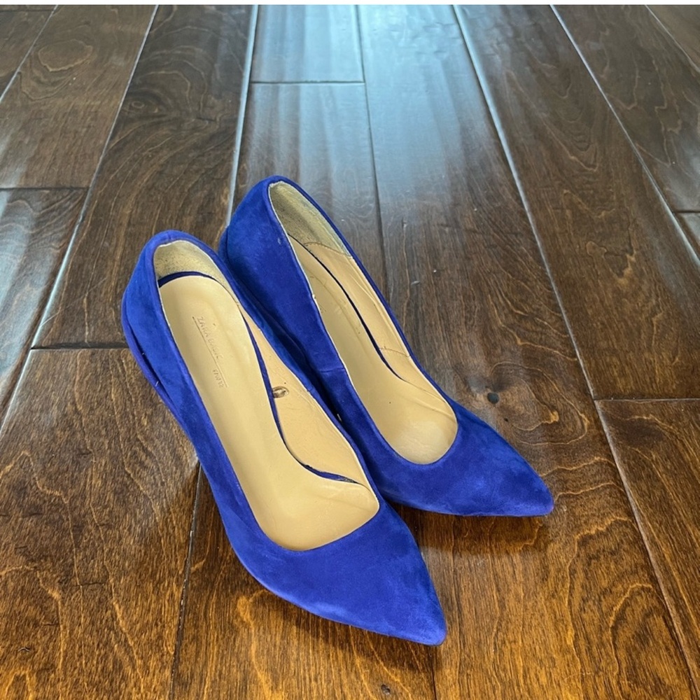 Zara Blue Faux Suede Banana Wedge Heels Size 36